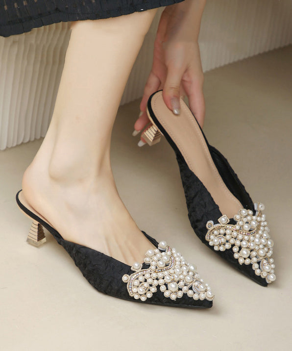 Elegant Pointed Slide Heel Bead Blue Splicing Sandals Nail High FashionChic