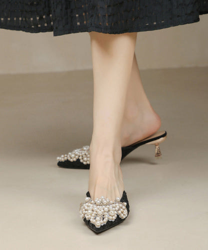 Elegant Pointed Slide Heel Bead Blue Splicing Sandals Nail High FashionChic