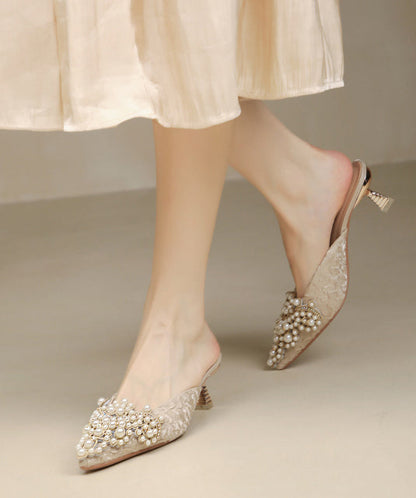 Sandals Slide Splicing Blue Pointed Elegant Heel Nail High Bead FashionChic