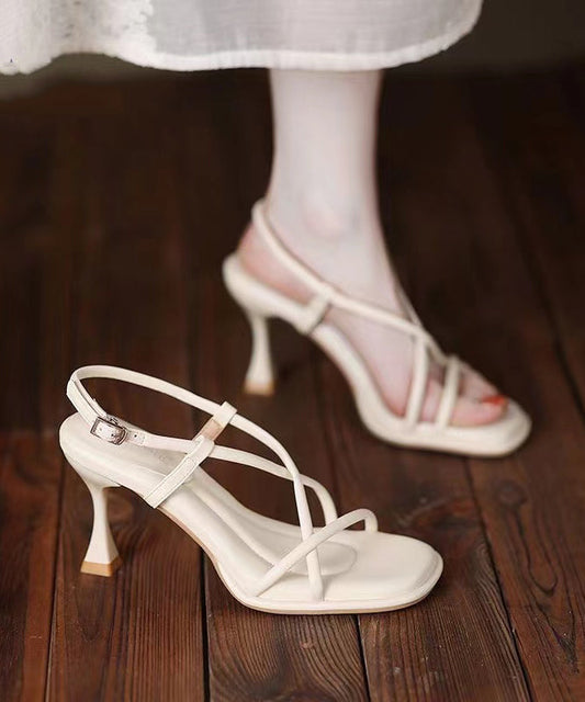 Elegant Splicing High Heel Sandals Beige Faux Leather Peep Toe AA040 shoe-CS240815