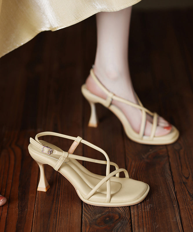 Elegant Splicing High Heel Sandals Beige Faux Leather Peep Toe AA040 shoe-CS240815