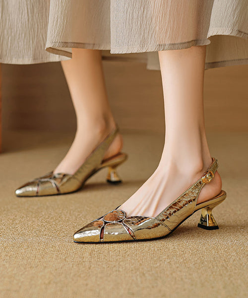 Splicing Silver Toe Heels Pointed High Sheepskin Elegant FashionChic