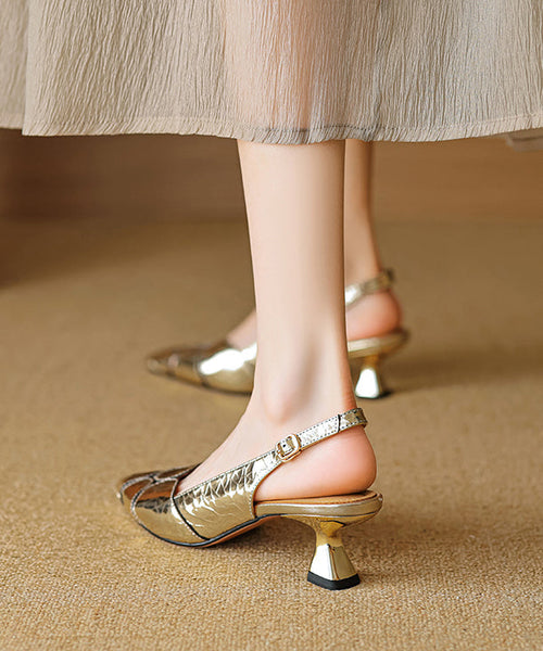 Splicing Silver Toe Heels Pointed High Sheepskin Elegant FashionChic