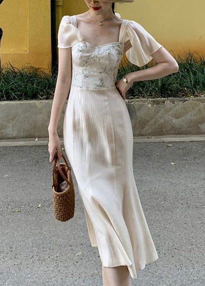 Elegant Square Collar Print Patchwork Silk Dress Summer ZL021 SH-LF-SDL240621