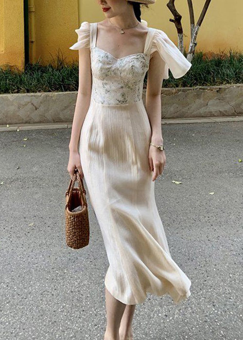 Elegant Square Collar Print Patchwork Silk Dress Summer ZL021 SH-LF-SDL240621