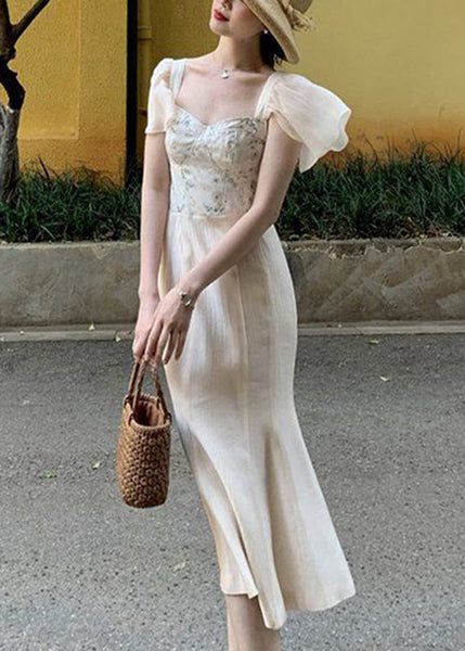 Elegant Square Collar Print Patchwork Silk Dress Summer ZL021 SH-LF-SDL240621