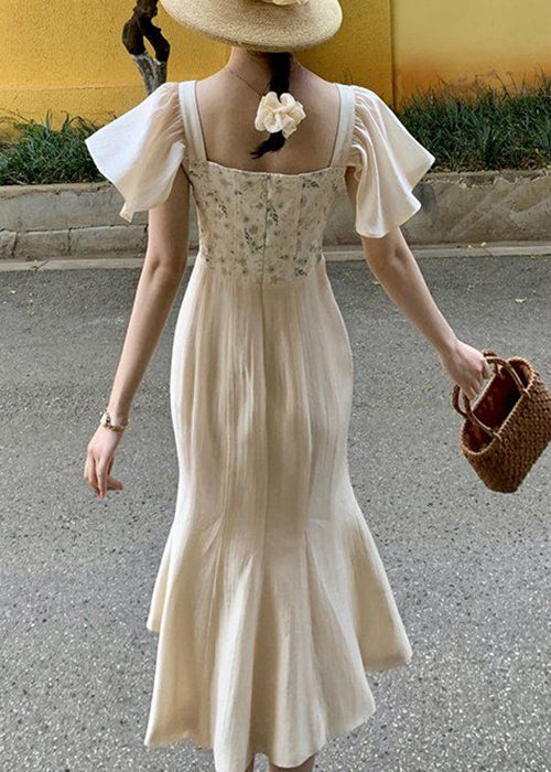 Elegant Square Collar Print Patchwork Silk Dress Summer ZL021 SH-LF-SDL240621