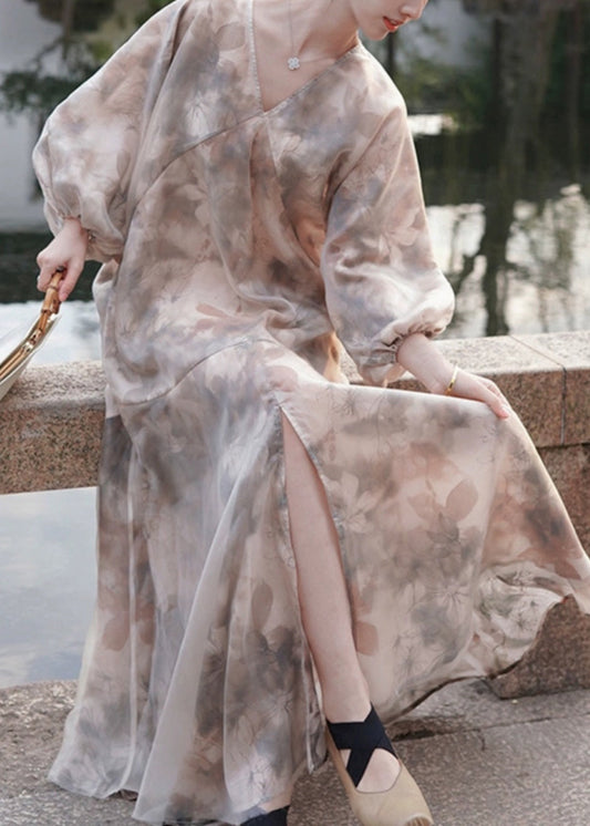 Elegant V Neck Print Patchwork Party Long Dress Spring UU1046 SH-LF-FDL240526