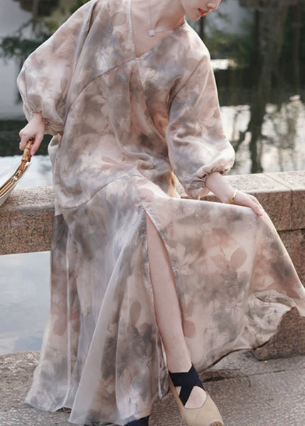 Elegant V Neck Print Patchwork Party Long Dress Spring UU1046 SH-LF-FDL240526