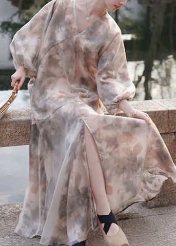 Elegant V Neck Print Patchwork Party Long Dress Spring UU1046 SH-LF-FDL240526