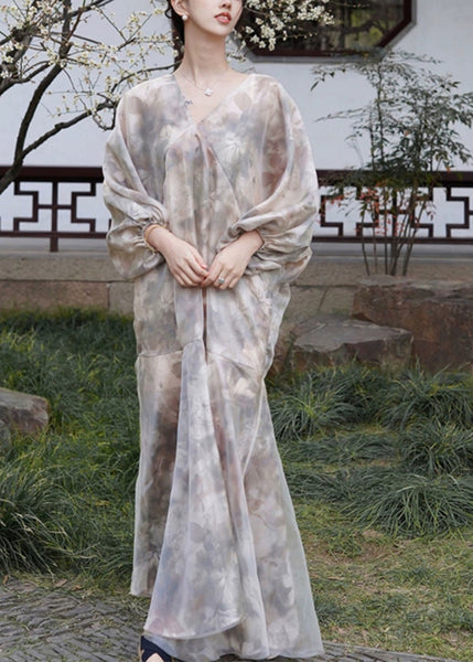 Elegant V Neck Print Patchwork Party Long Dress Spring UU1046 SH-LF-FDL240526