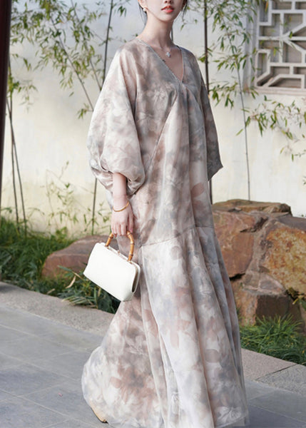 Elegant V Neck Print Patchwork Party Long Dress Spring UU1046 SH-LF-FDL240526