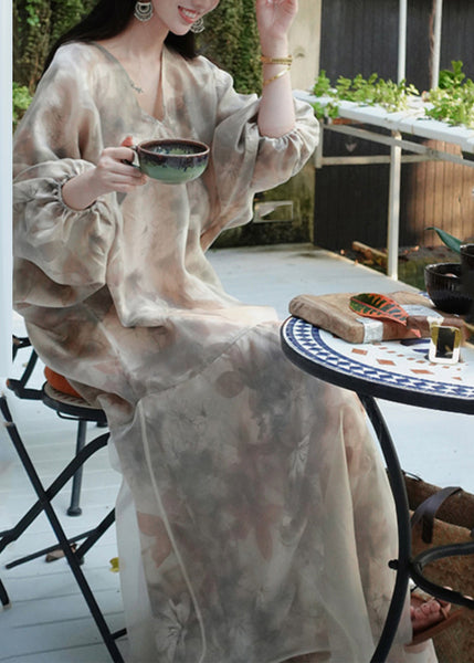 Elegant V Neck Print Patchwork Party Long Dress Spring UU1046 SH-LF-FDL240526