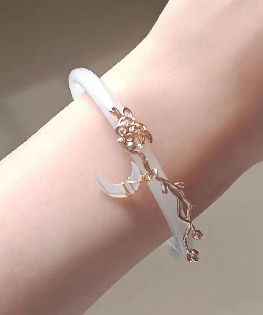 Elegant White Alloy Coloured Glaze Moon Bangle QJ031 JEW-BAN241021