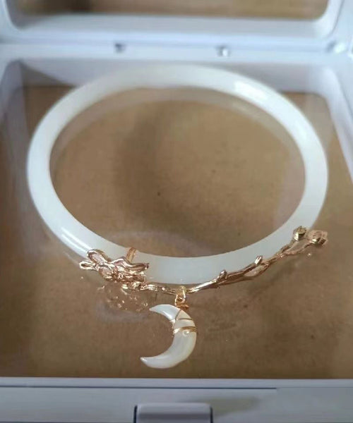 Elegant White Alloy Coloured Glaze Moon Bangle QJ031 JEW-BAN241021