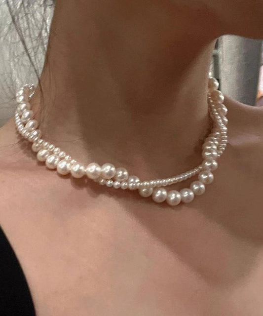 Bead White Double-Layer Elegant Pearl Alloy Gratuated Necklace FashionChic