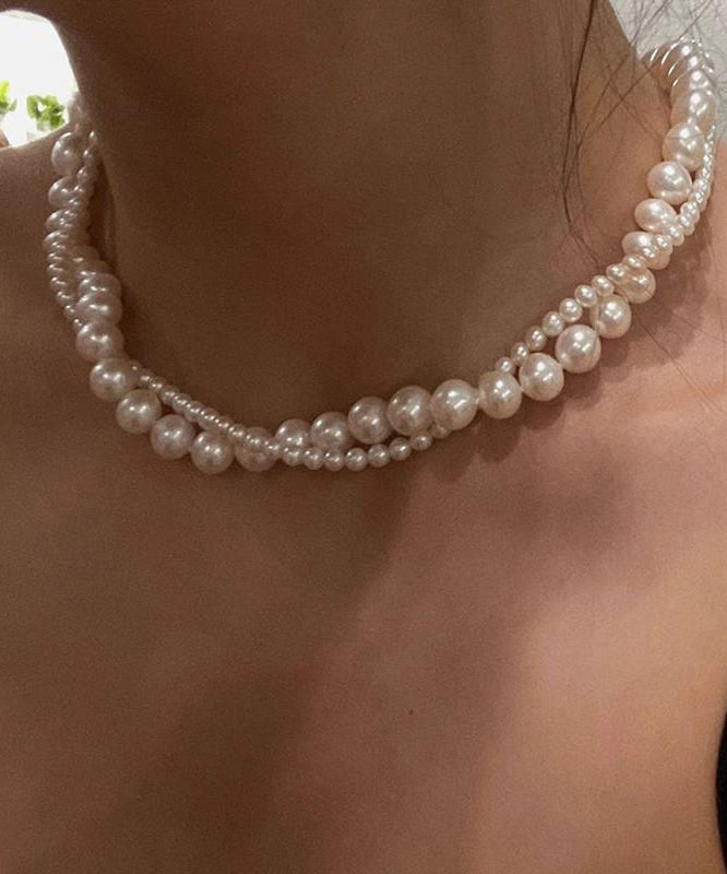 Bead White Double-Layer Elegant Pearl Alloy Gratuated Necklace FashionChic