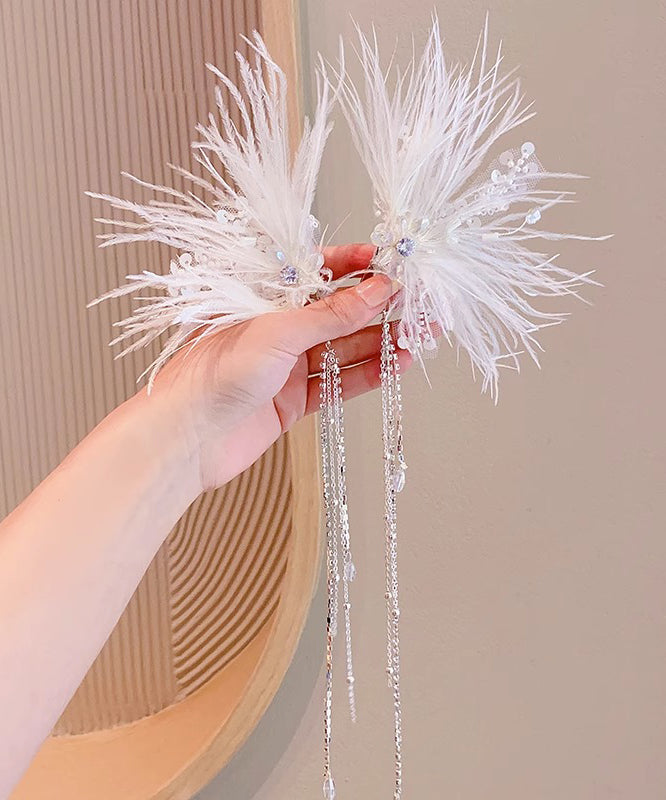 Elegant White Alloy Feather Pearl Sequins Tassel Girls Hairpin YG027 ABC