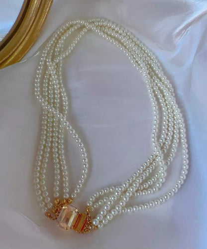 Elegant White Alloy Multi Layer Pearl Princess Necklace QU024 JEW-NLC241007