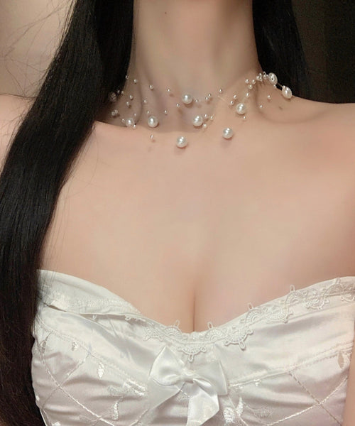 Elegant White Alloy Multi Layer Pearl Starry Sky Princess Necklace YA025 ABC