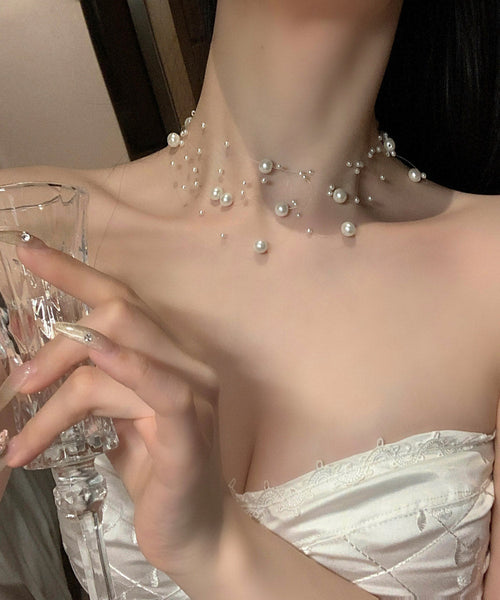 Elegant White Alloy Multi Layer Pearl Starry Sky Princess Necklace YA025 ABC