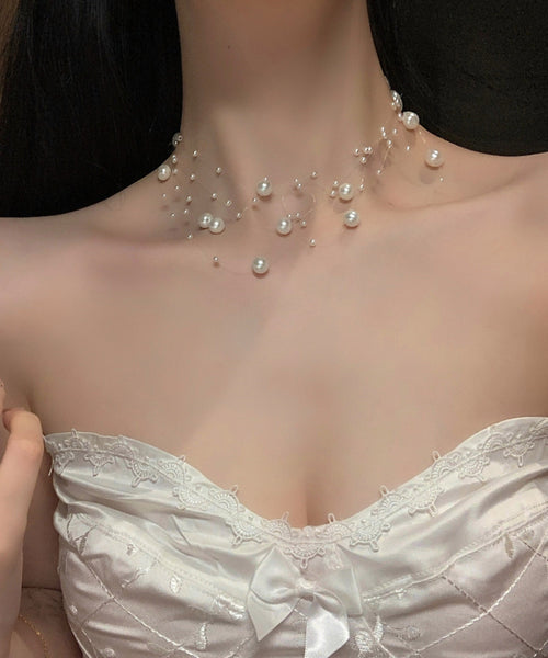Elegant White Alloy Multi Layer Pearl Starry Sky Princess Necklace YA025 ABC