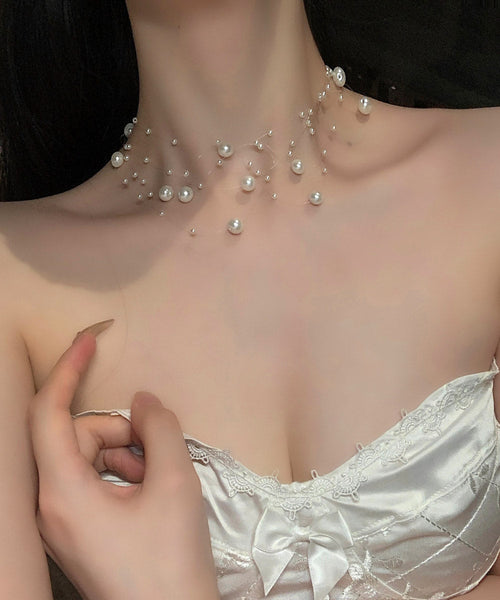 Elegant White Alloy Multi Layer Pearl Starry Sky Princess Necklace YA025 ABC