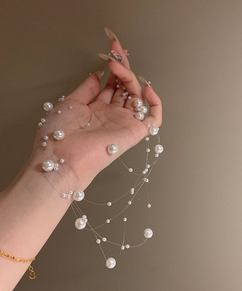 Elegant White Alloy Multi Layer Pearl Starry Sky Princess Necklace YA025 ABC