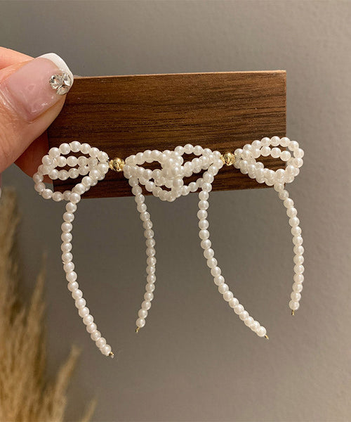 Elegant White Alloy Pearl Butterfly Tassel Drop Earrings YA027 ABC