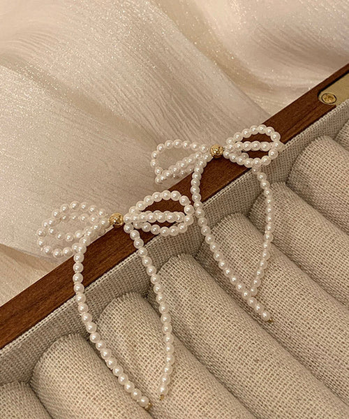 Elegant White Alloy Pearl Butterfly Tassel Drop Earrings YA027 ABC