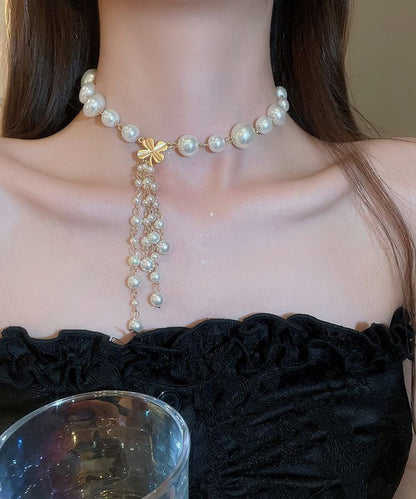 Tassel White Elegant Pendant Necklace Alloy Pearl Floral FashionChic