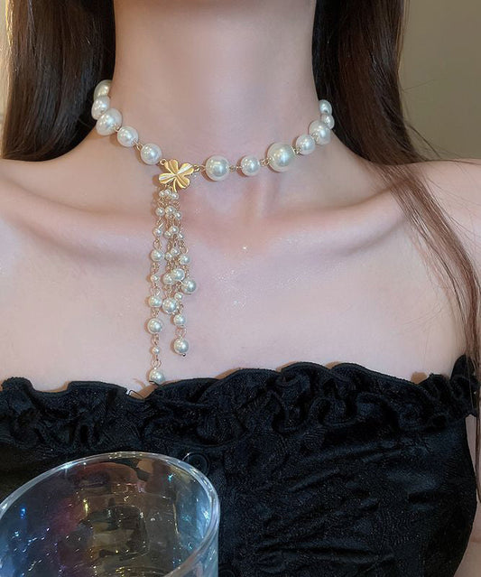 Tassel White Elegant Pendant Necklace Alloy Pearl Floral FashionChic
