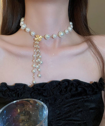 Tassel White Elegant Pendant Necklace Alloy Pearl Floral FashionChic