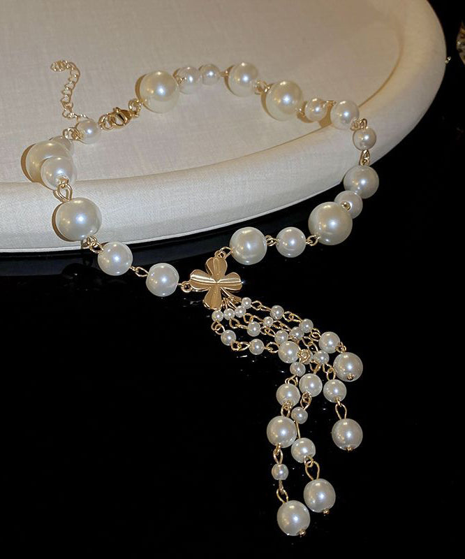 Tassel White Elegant Pendant Necklace Alloy Pearl Floral FashionChic