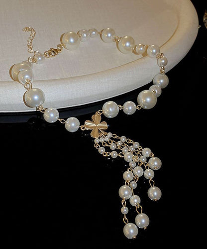 Tassel White Elegant Pendant Necklace Alloy Pearl Floral FashionChic