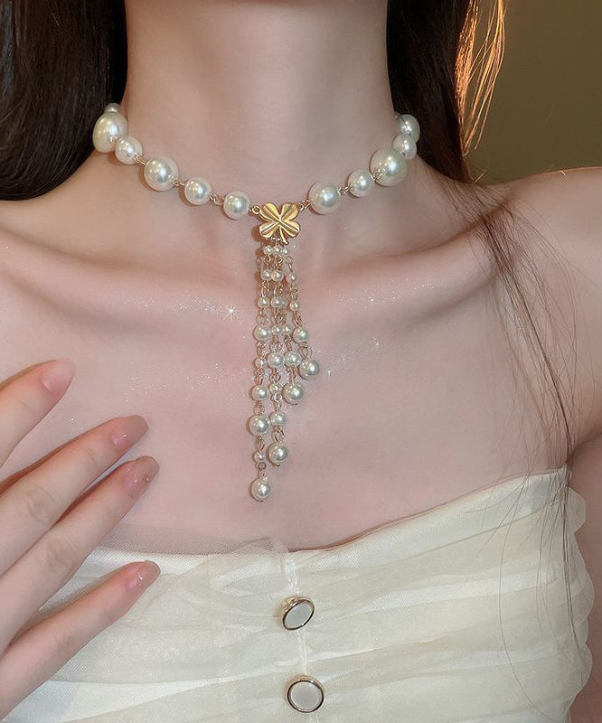 Tassel White Elegant Pendant Necklace Alloy Pearl Floral FashionChic