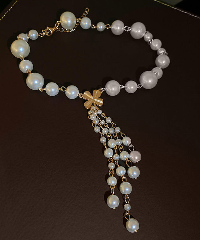 Tassel White Elegant Pendant Necklace Alloy Pearl Floral FashionChic