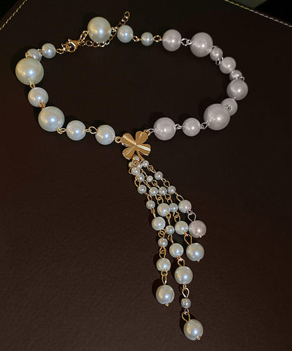 Tassel White Elegant Pendant Necklace Alloy Pearl Floral FashionChic