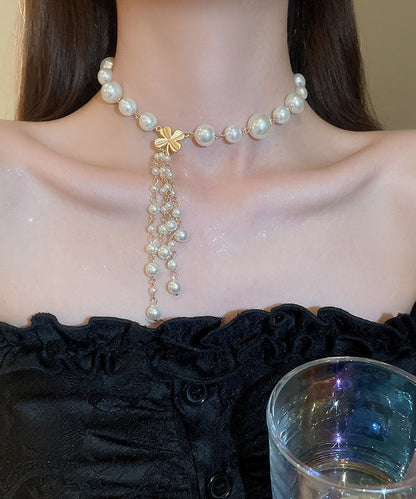 Tassel White Elegant Pendant Necklace Alloy Pearl Floral FashionChic