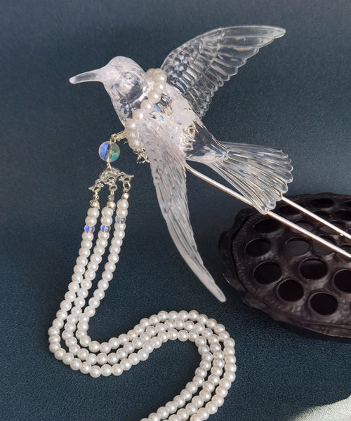 Elegant White Alloy Pearl Resin Magpie Tassel Hairpin AB1074 Genistyle Shop