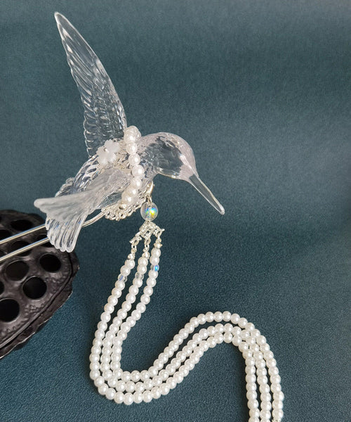 Elegant White Alloy Pearl Resin Magpie Tassel Hairpin AB1074 Genistyle Shop