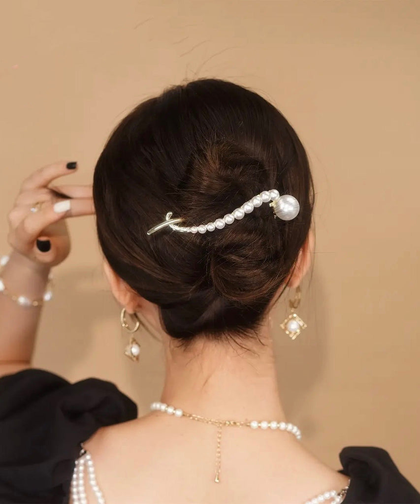 Elegant White Alloy Pearl Zircon Fish Tail Clip Hairpin WO038 JEW-HAI241109