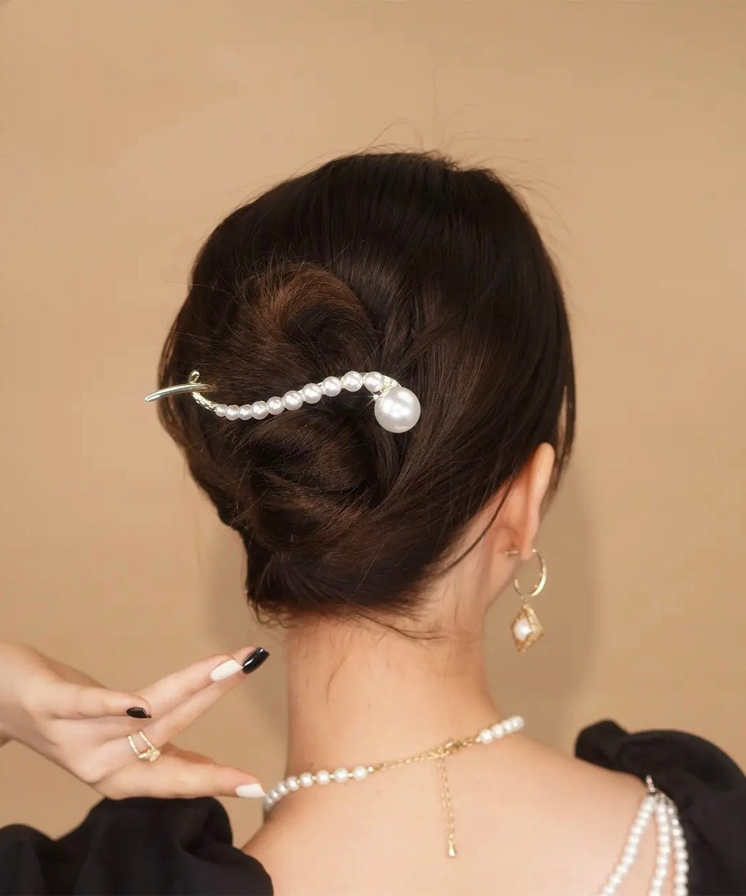 Elegant White Alloy Pearl Zircon Fish Tail Clip Hairpin WO038 JEW-HAI241109