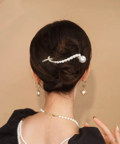 Elegant White Alloy Pearl Zircon Fish Tail Clip Hairpin WO038 JEW-HAI241109