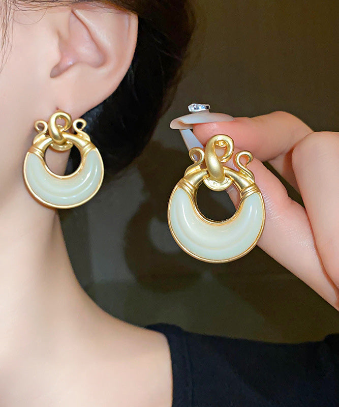 Elegant White Alloy Resin Geometry Hollow out Drop Earrings QJ037 JEW-EAR241021