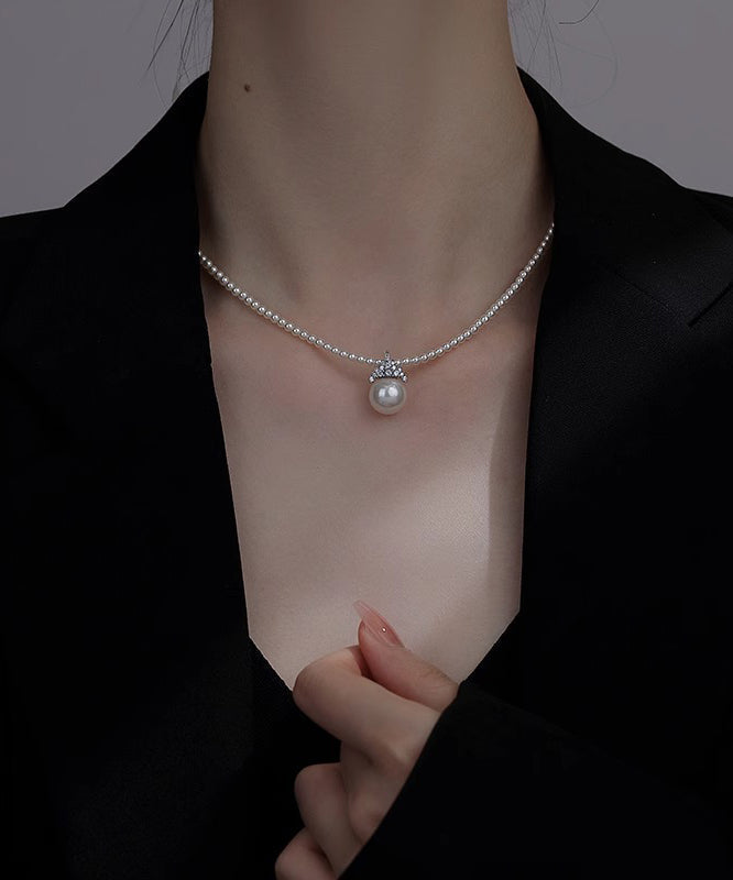 Elegant White Alloy Zircon Pearl Pendant Necklace RA003 ABC