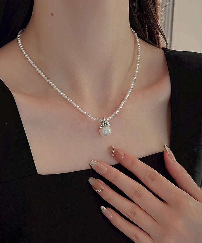 Elegant White Alloy Zircon Pearl Pendant Necklace RA003 ABC