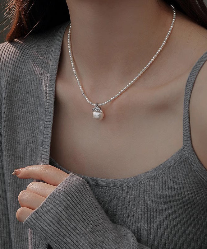 Elegant White Alloy Zircon Pearl Pendant Necklace RA003 ABC