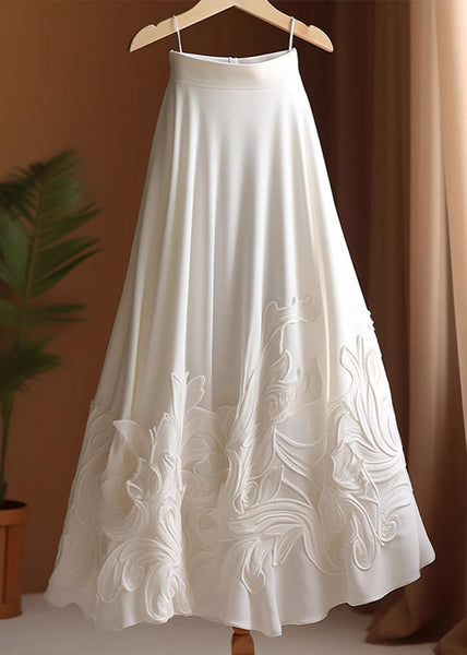 White Elegant Cotton Skirts High Applique Summer Waist FashionChic