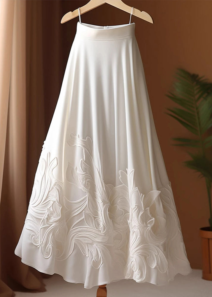 White Elegant Cotton Skirts High Applique Summer Waist FashionChic
